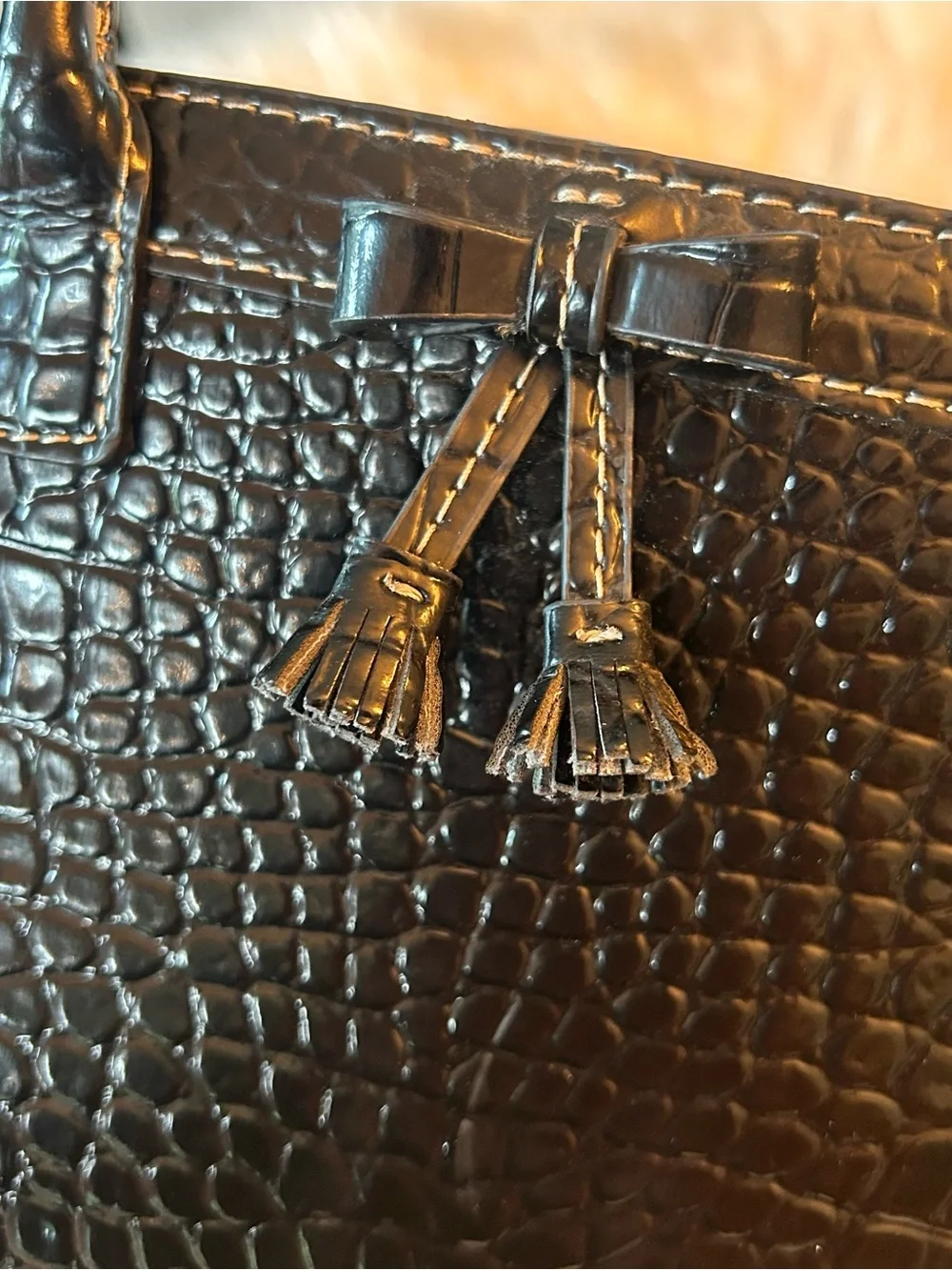 Y2K Liz Claiborne Black Croc-Embossed Patent Tote Handbag